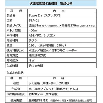 SZA01PT501 次亜塩素酸水生成器 Supre Zia(スプレジア)専用タブレット