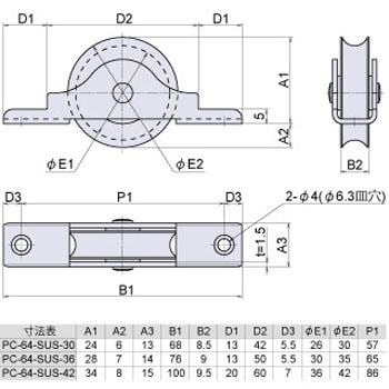 PC-64-SUS-42 ステンレスベアリング入戸車(丸型) 1個 ジョー・プリンス 