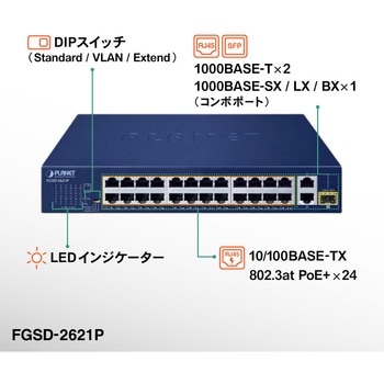 PoEスイッチングハブ 100BASE-TX ギガ2ポート SFP1ポート 電源内蔵 専用ACコード付 PLANET Technology