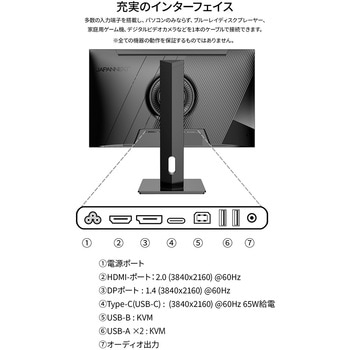 液晶ディスプレイ 23.8型/3840×2160/HDMI、DP、USB Type-C×1/ブラック/スピーカー有/2年保証 JAPANNEXT