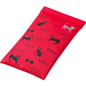 片口ソフトケース ネコとメガネ柄RE パール(PEARL)