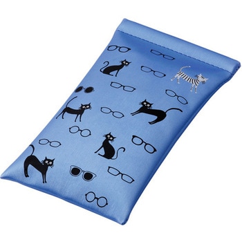 片口ソフトケース ネコとメガネ柄BU パール(PEARL)