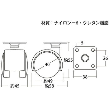 PU双輪キャスター 光