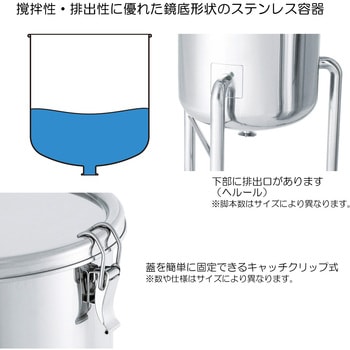 DTCTHL43 ステンレスタンク鏡板型クリップ式密閉容器脚付 1個 日東金属