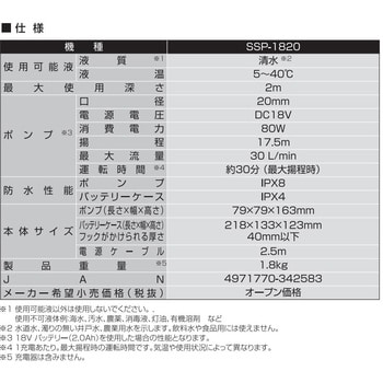 SSP-1820 充電式水中ポンプ 18V 2．0Ah スマートシリーズ 工進 最大