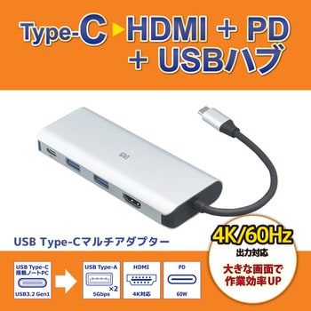 RS-UCHD-PHZ USB Type-C マルチアダプター(HDMI・PD・USBハブ) 1個 ラトックシステム 【通販モノタロウ】