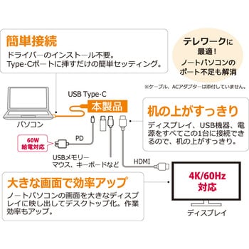 RS-UCHD-PHZ USB Type-C マルチアダプター(HDMI・PD・USBハブ) 1個