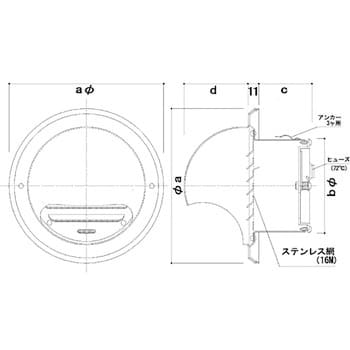 SK-AGF150D 丸型フード付ガラリ(防火ダンパー付) 1個 神栄ホーム