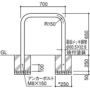 FAA-7U7-650(W) サンポール 車止め スチールアーチ 1個 サンポール