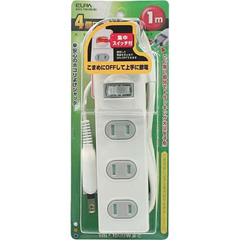 扉付電源タップ 集中スイッチ付き 4個口 防塵シャッター 180°角度調整 プラグ ELPA
