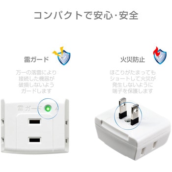 トリプルタップ ホワイト 直挿し 3個口 スイッチ無し 耐雷サージ ユリア樹脂 ELPA