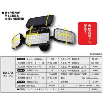 MTO EDS0795 ソーラーセンサーライト 広範囲照射タイプ EIGERTOOL(アイガーツール)