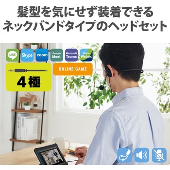 ヘッドホン ヘッドセット マイク付き 有線 Φ3.5mm4極ミニプラグ ネックバントタイプ ミュートスイッチ付き 無指向性 テレワーク WEB会議 オンライン授業 ブラック エレコム