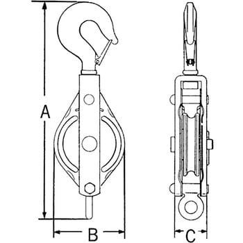 75×2BS ステンレスブロック 2車フック型 スリーエッチ 滑車 荷重500kg