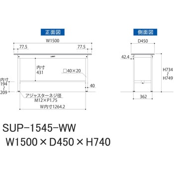軽量作業台/耐荷重150kg_固定式_ワークテーブル150シリーズ_低圧メラミン天板 山金工業