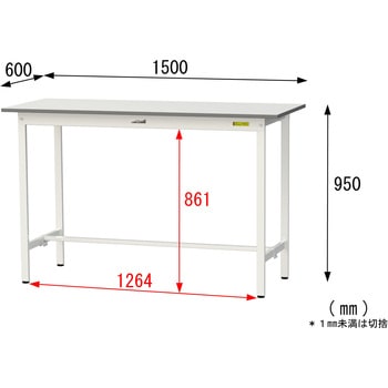 軽量作業台/耐荷重150kg_固定式_ワークテーブル150シリーズ_低圧メラミン天板 山金工業