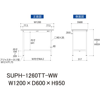 軽量作業台/耐荷重150kg_固定式H950_全面棚板付_ワークテーブル150シリーズ 山金工業