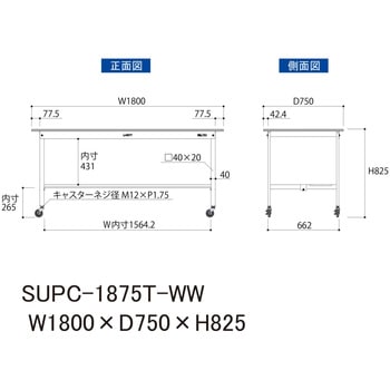 軽量作業台/耐荷重128kg_移動式H825_半面棚板付_ワークテーブル150シリーズ 山金工業