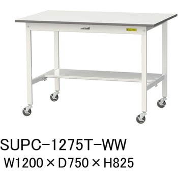 軽量作業台/耐荷重128kg_移動式H825_半面棚板付_ワークテーブル150シリーズ 山金工業