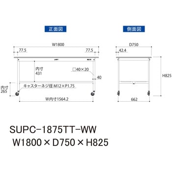 軽量作業台/耐荷重128kg_移動式H825_全面棚板付_ワークテーブル150シリーズ 山金工業