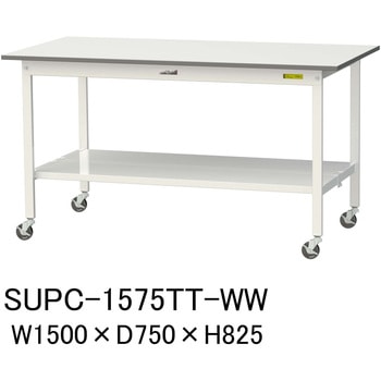 軽量作業台/耐荷重128kg_移動式H825_全面棚板付_ワークテーブル150シリーズ 山金工業