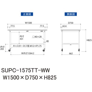 軽量作業台/耐荷重128kg_移動式H825_全面棚板付_ワークテーブル150シリーズ 山金工業