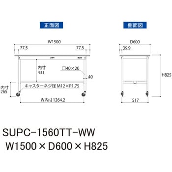 軽量作業台/耐荷重128kg_移動式H825_全面棚板付_ワークテーブル150シリーズ 山金工業