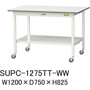 軽量作業台/耐荷重128kg_移動式H825_全面棚板付_ワークテーブル150シリーズ 山金工業