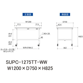 軽量作業台/耐荷重128kg_移動式H825_全面棚板付_ワークテーブル150シリーズ 山金工業