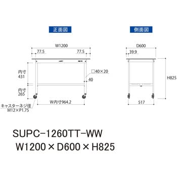 軽量作業台/耐荷重128kg_移動式H825_全面棚板付_ワークテーブル150シリーズ