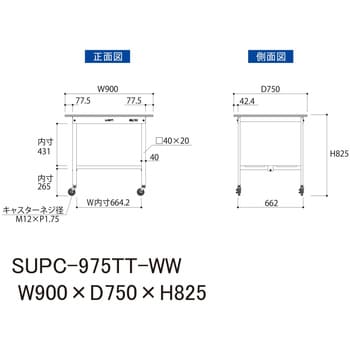 SUPC-975TT-WW 軽量作業台/耐荷重128kg_移動式H825_全面棚板付_ワークテーブル150シリーズ 山金工業 低圧メラミン製天板  荷重(kg):128(自重含む) 間口900mm奥行750mm高さ825mm SUPC-975TT-WW - 【通販モノタロウ】