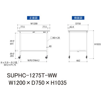 軽量作業台/耐荷重128kg_移動式_半面棚付_ワークテーブル150シリーズ_低圧メラミン天板 山金工業