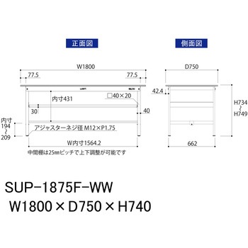 軽量作業台/耐荷重150kg_中間棚付固定式H740_ワークテーブル150シリーズ 山金工業