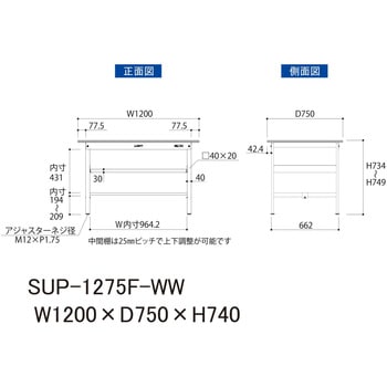 軽量作業台/耐荷重150kg_中間棚付固定式H740_ワークテーブル150シリーズ 山金工業