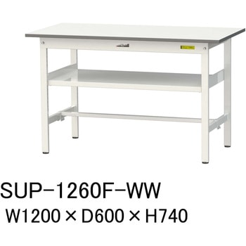 軽量作業台/耐荷重150kg_中間棚付固定式H740_ワークテーブル150シリーズ 山金工業