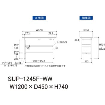 軽量作業台/耐荷重150kg_中間棚付固定式H740_ワークテーブル150シリーズ