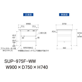 軽量作業台/耐荷重150kg_中間棚付固定式H740_ワークテーブル150シリーズ 山金工業