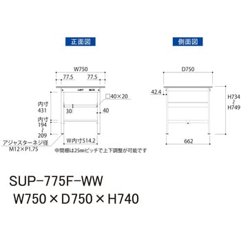 軽量作業台/耐荷重150kg_中間棚付固定式H740_ワークテーブル150シリーズ 山金工業