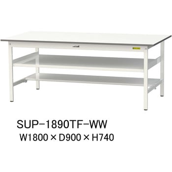 軽量作業台/耐荷重150kg_中間棚付固定式H740_半面棚板付_ワークテーブル150シリーズ 山金工業