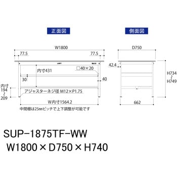 軽量作業台/耐荷重150kg_中間棚付固定式H740_半面棚板付_ワークテーブル150シリーズ 山金工業