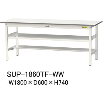 軽量作業台/耐荷重150kg_中間棚付固定式H740_半面棚板付_ワークテーブル150シリーズ 山金工業