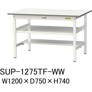 軽量作業台/耐荷重150kg_中間棚付固定式H740_半面棚板付_ワークテーブル150シリーズ 山金工業
