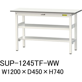 軽量作業台/耐荷重150kg_中間棚付固定式H740_半面棚板付_ワークテーブル150シリーズ 山金工業