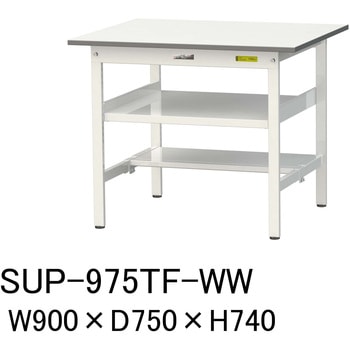 軽量作業台/耐荷重150kg_中間棚付固定式H740_半面棚板付_ワークテーブル150シリーズ 山金工業