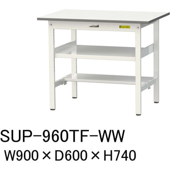 軽量作業台/耐荷重150kg_中間棚付固定式H740_半面棚板付_ワークテーブル150シリーズ 山金工業