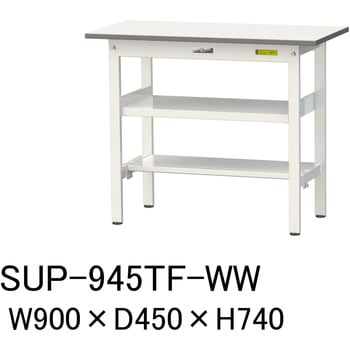 軽量作業台/耐荷重150kg_中間棚付固定式H740_半面棚板付_ワークテーブル150シリーズ 山金工業