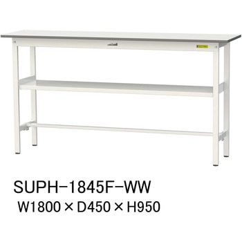 軽量作業台/耐荷重150kg_中間棚付固定式H950_ワークテーブル150シリーズ 山金工業