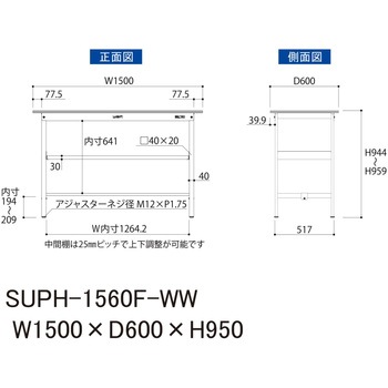 軽量作業台/耐荷重150kg_中間棚付固定式H950_ワークテーブル150シリーズ 山金工業