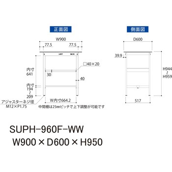 軽量作業台/耐荷重150kg_中間棚付固定式H950_ワークテーブル150シリーズ 山金工業