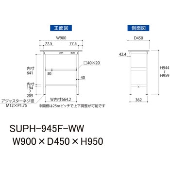 軽量作業台/耐荷重150kg_中間棚付固定式H950_ワークテーブル150シリーズ 山金工業